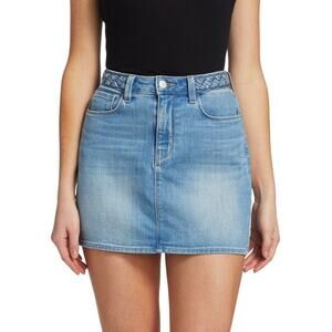 L'AGENCE "Shannon" Braided High Waisted Denim Mini Skirt